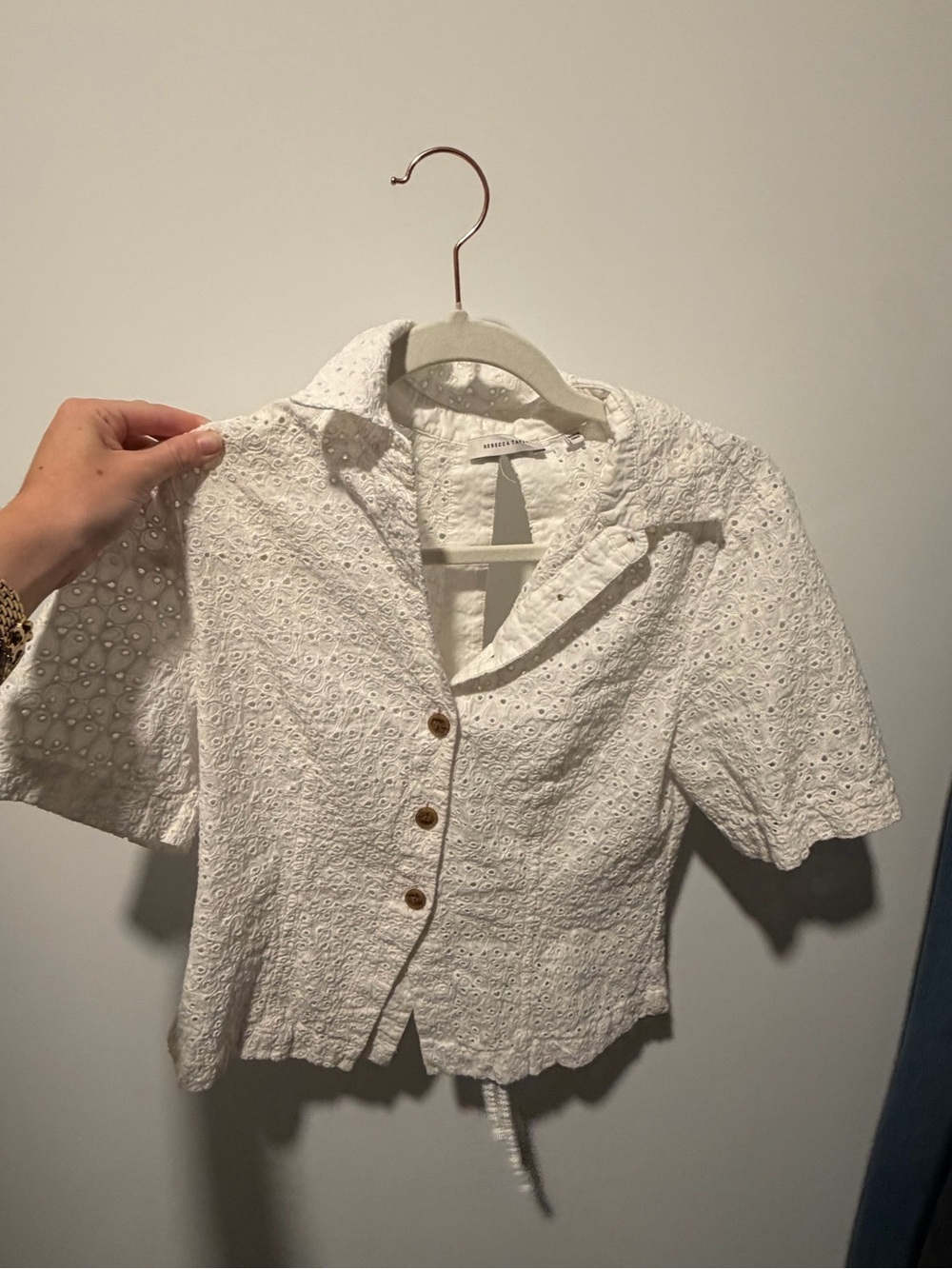 Rebecca Taylor White Eyelet Tie Back Blouse | Size 0